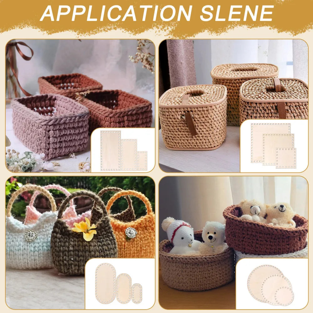 3pcs Wooden Crochet Basket Base Round Square Rectangle Ellipse Bottom Crochet Basket Hand-Woven DIY Crafts Supplies Making Tools