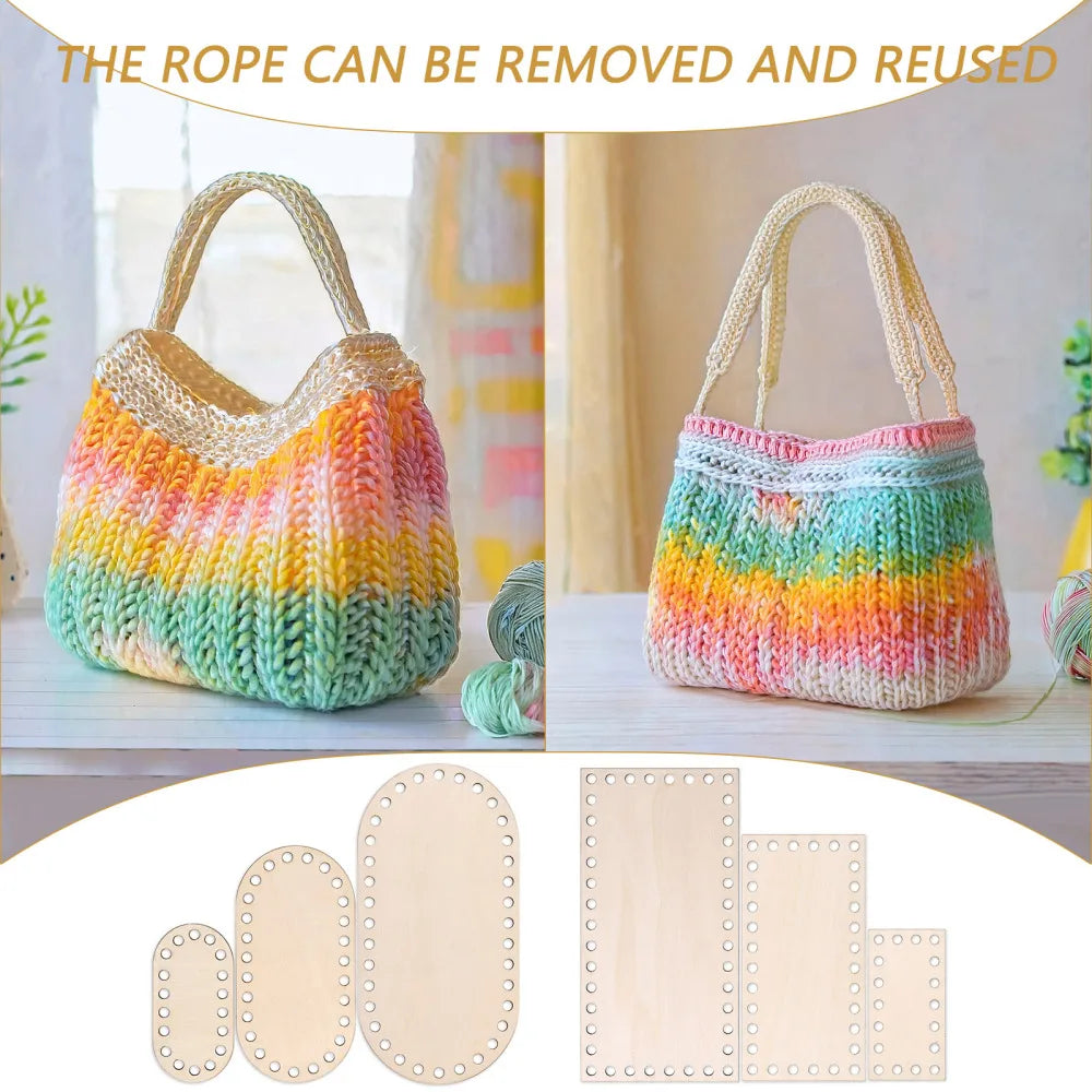 3pcs Wooden Crochet Basket Base Round Square Rectangle Ellipse Bottom Crochet Basket Hand-Woven DIY Crafts Supplies Making Tools
