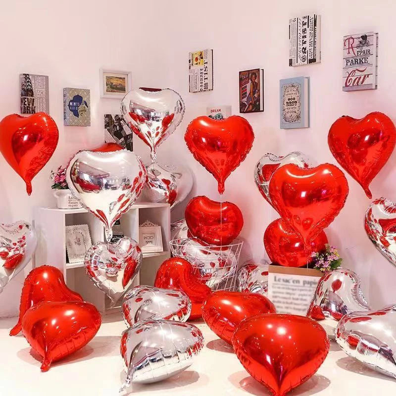 18 Inch Heart-shaped Aluminum Film Balloons For Valentine's Day Decorations Light Plate Heart-shaped Balloons Weddings