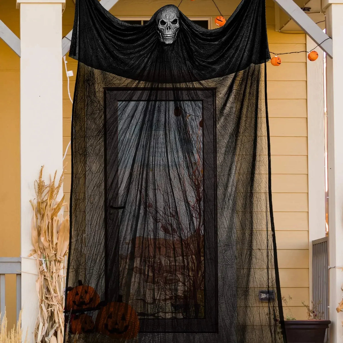 Scary Halloween Decor Outdoor Hanging Skull Ghost Creepy Sound Light Up Eyes,Halloween Outside Ghosts House Yard Lawn Decor