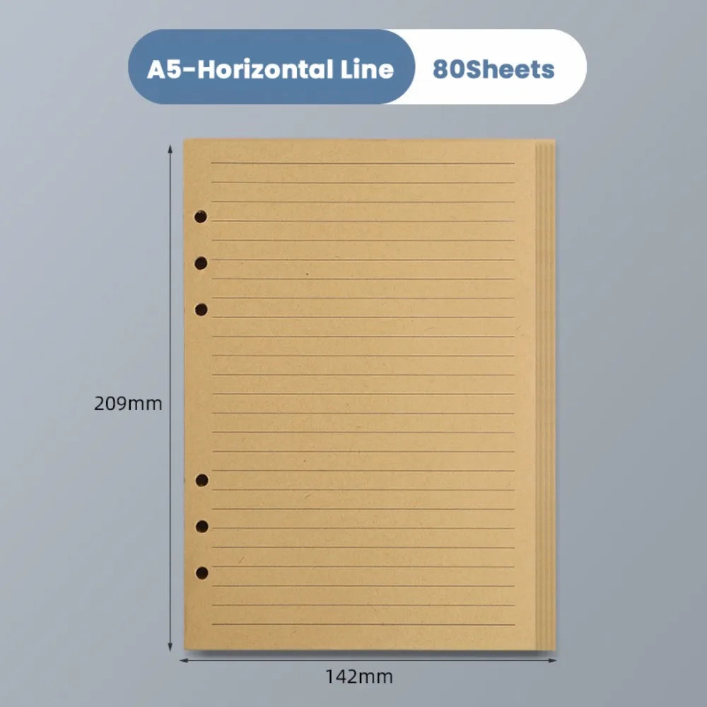 80Sheets Kraft Paper Loose Leaf Paper A5/A6/A7 Horizontal Line/Blank 6-hole Binder Inner Page Notepad Inside Paper Gift
