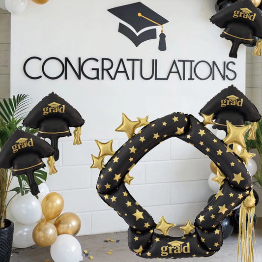 Grads Balloons, Large Black & Gold Bachelor Hat Foil Balloon, Graduation Party, College Graduation Ceremony Congratulation Decor