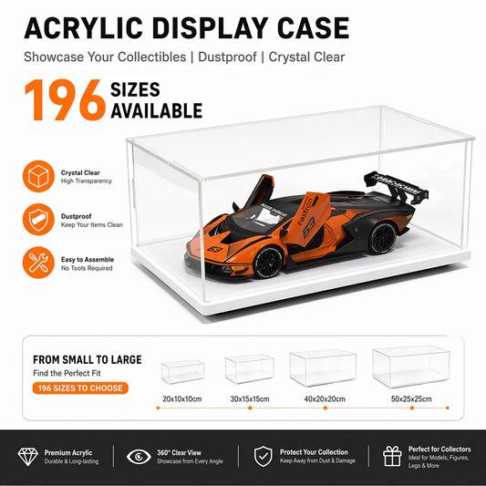 1pc Clear White Base Acrylic Display Box Dustproof Storage Display Cabinet, Suitable for Car Models/Toys/Collectibles