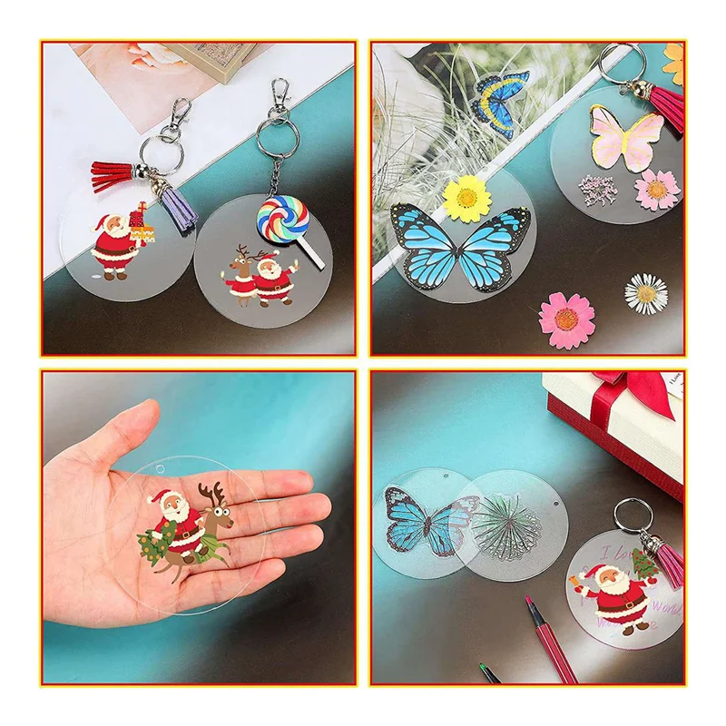 ABYN-100 Pcs 3 Inch Acrylic Blanks With Hole Transparent Circle Ornament Clear Round Acrylic Christmas Ornament Blanks