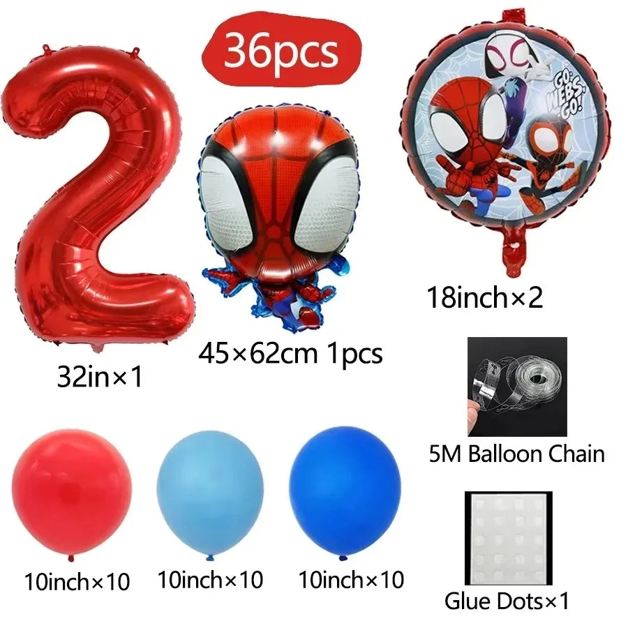 Spider and His Amazing Friends Spider Number Aluminum Balloons Birthday Party Decorations Balloon for Kids Baby Shower gifts