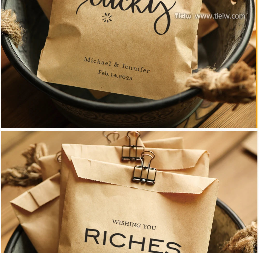 50PCS Personalized Wedding Favor Bags Custom Name Date Lottery Game Kraft Paper Perfect for Weddings Engagements Bridal Showers