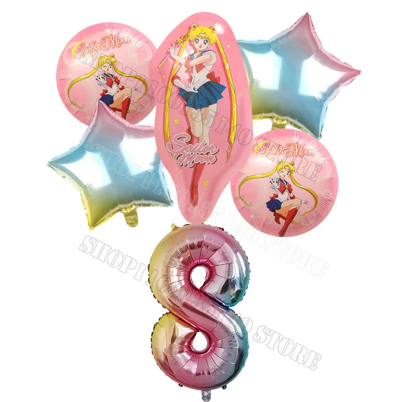 Sailor Moon Number Balloon Set Birthday Party Decoration Aluminum Foil Ballon Girl Photo Props Cute Baby Shower Parties Supplies