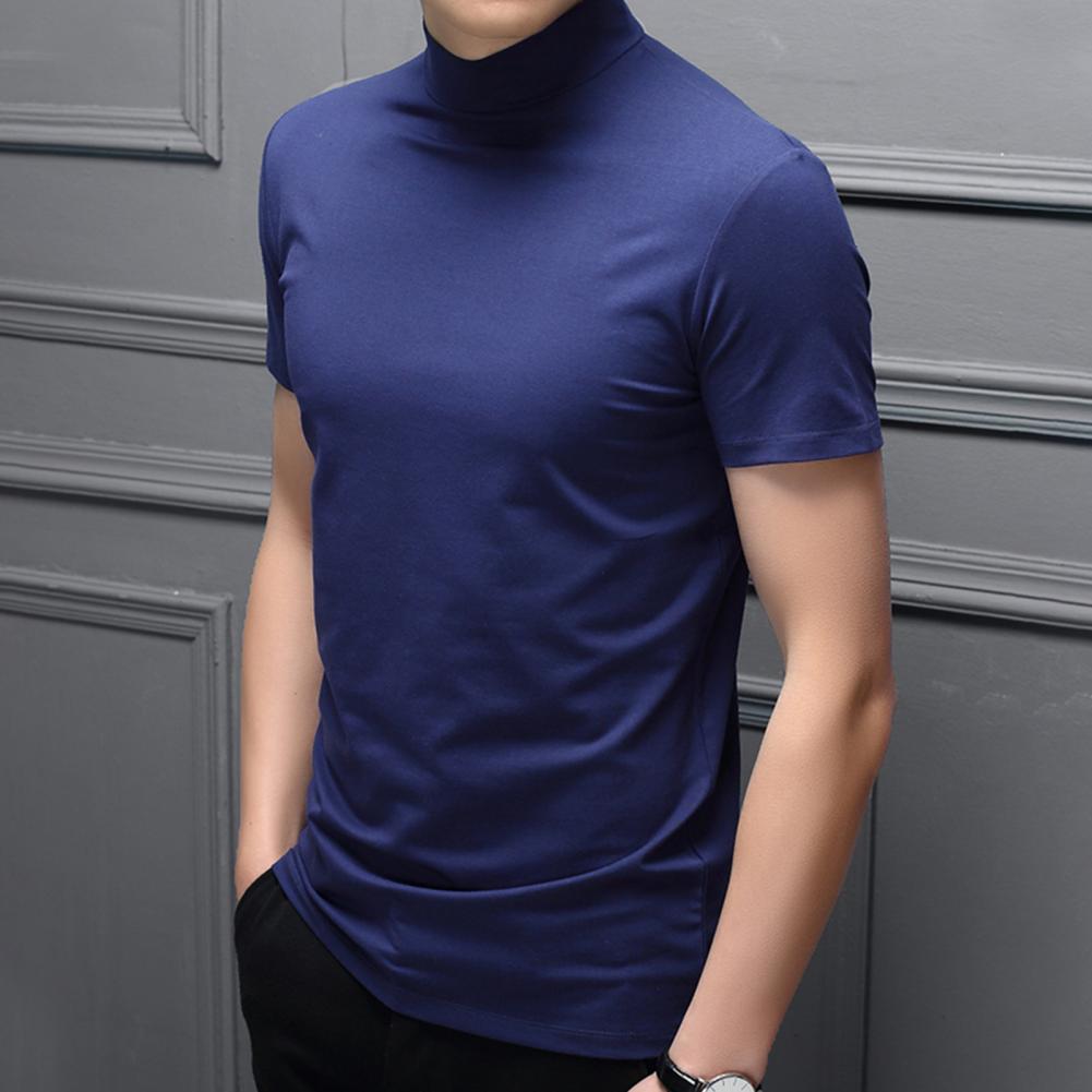 Men Summer Top Half High Collar Solid Color Soft Pullover Breathable Keep Cooling Casual Short Sleeves Summer T-shirt Clothing