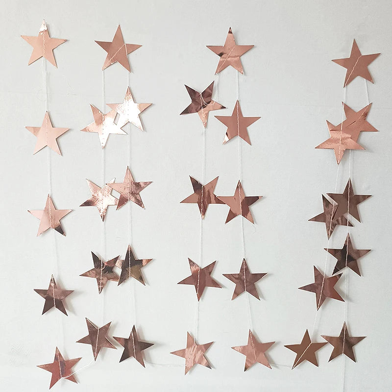 4M Silver Iridescent Paper Garland Star Round String Banners Wedding Birthday Party Home Hanging Decorations Baby Shower Favors