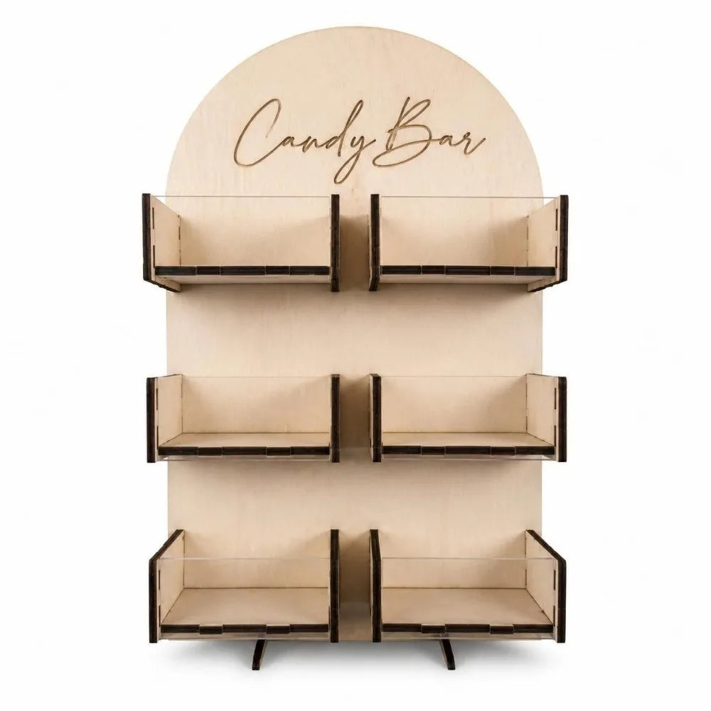 4/6Grids Candy Display Stand Wood Desktop Rack Candy Bar Stand Holder Easy Install Detachable Dessert Snack Display Box
