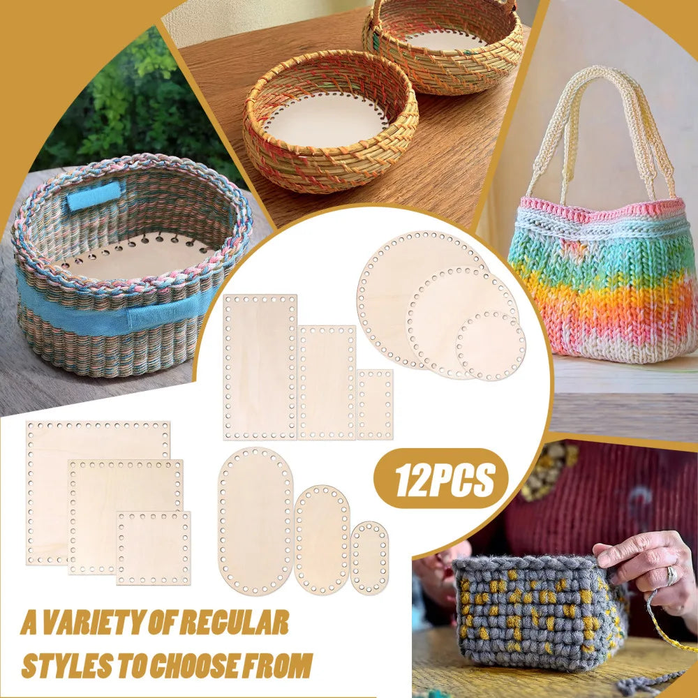 3pcs Wooden Crochet Basket Base Round Square Rectangle Ellipse Bottom Crochet Basket Hand-Woven DIY Crafts Supplies Making Tools
