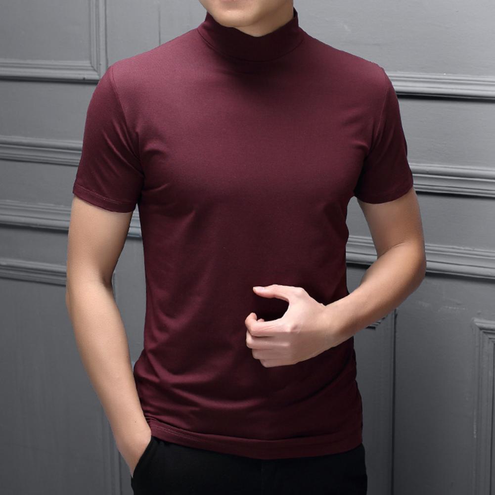 Men Summer Top Half High Collar Solid Color Soft Pullover Breathable Keep Cooling Casual Short Sleeves Summer T-shirt Clothing