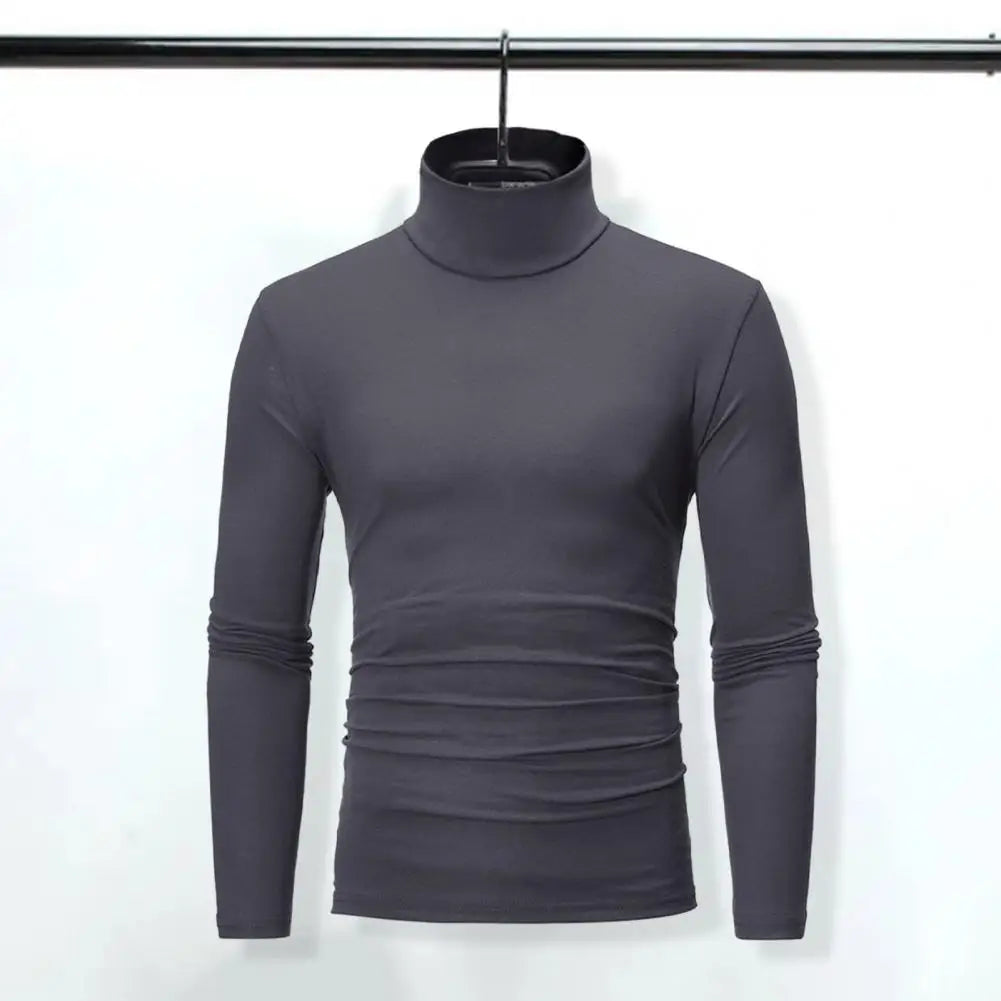 2021 New Men's Solid Color Turtleneck T Shirts Male Slim Fit Long Sleeve T Shirts Black White Men tshirt Tops S-3XL
