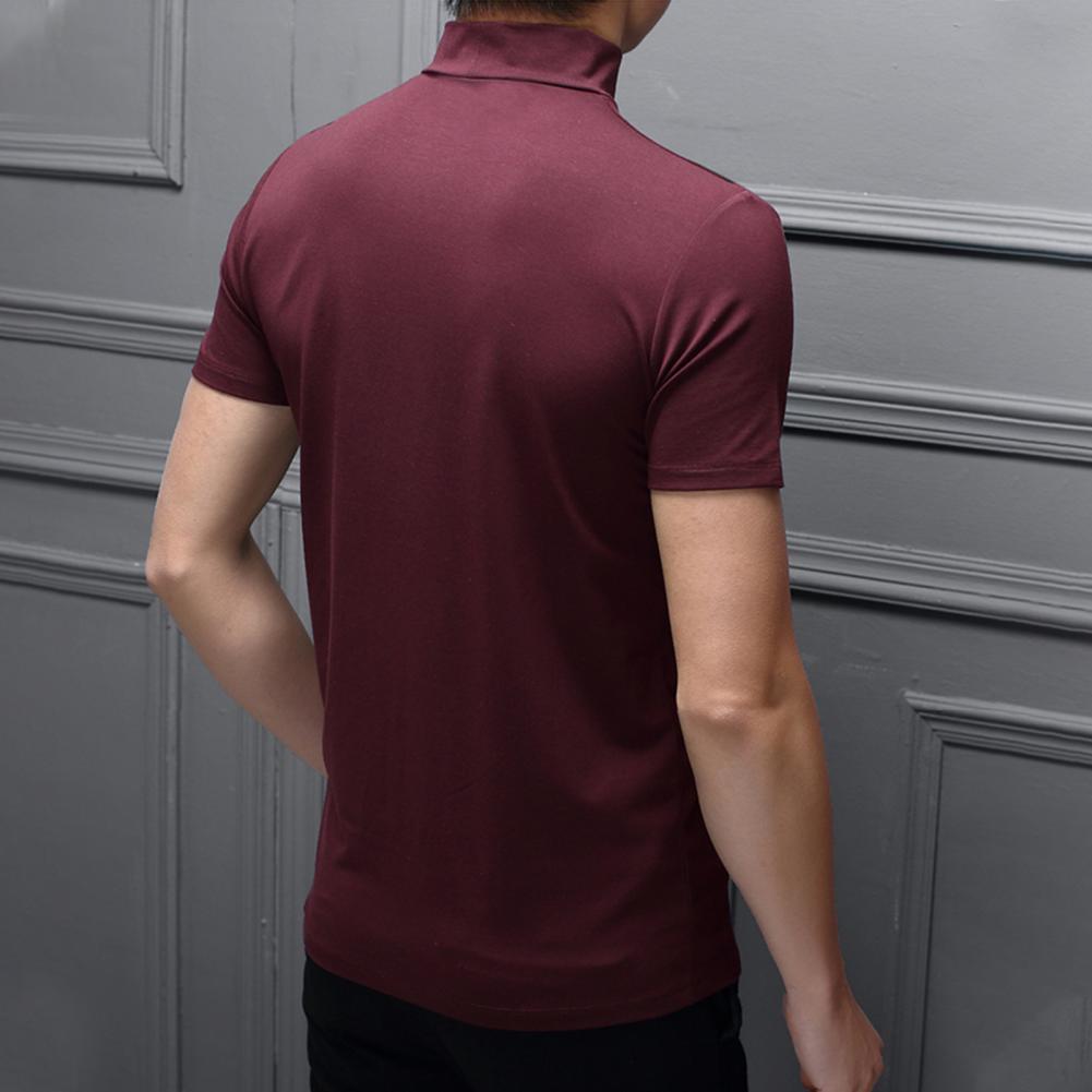 Men Summer Top Half High Collar Solid Color Soft Pullover Breathable Keep Cooling Casual Short Sleeves Summer T-shirt Clothing