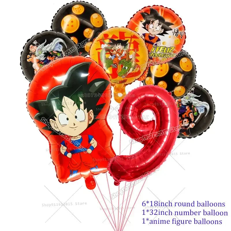 Dragons Ball Boy Birthday Balloon Decoration Son Goku Kids Party Supplies Number Ballons Anime Cartoon Foil Round Balloons