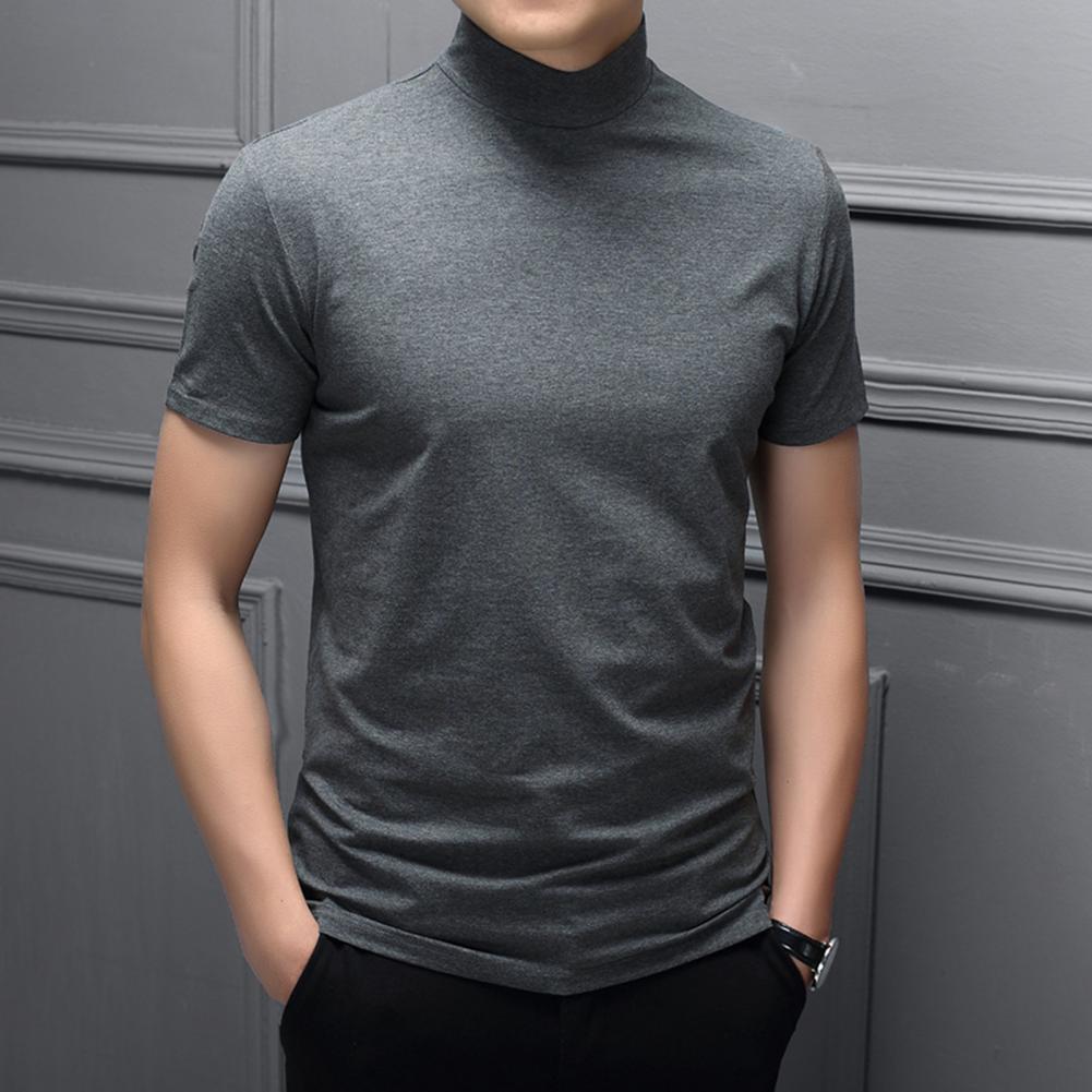 Men Summer Top Half High Collar Solid Color Soft Pullover Breathable Keep Cooling Casual Short Sleeves Summer T-shirt Clothing
