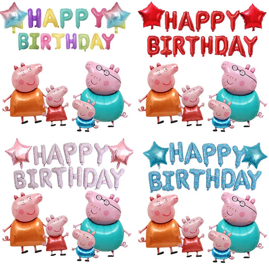 Peppa Pigs Birthday Decorative Ballons Set Aluminum Foil Balloon Number Balloons Set Party Decoration Photographic Props Gift