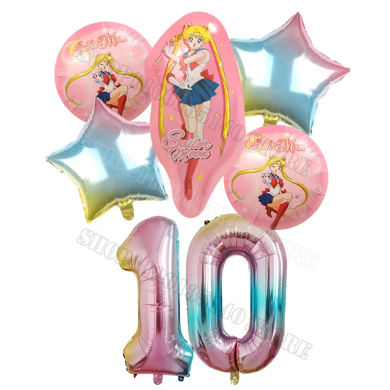 Sailor Moon Number Balloon Set Birthday Party Decoration Aluminum Foil Ballon Girl Photo Props Cute Baby Shower Parties Supplies