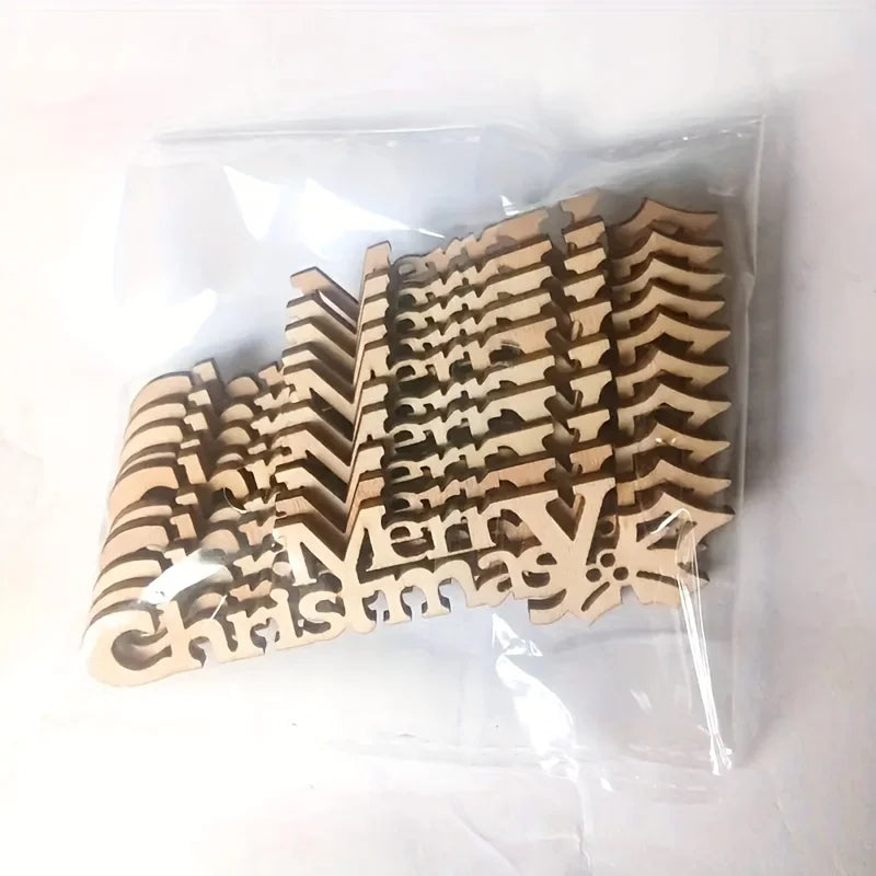 10/30pcs 9x2.5cm/3.54x0.98in Merry Christmas Hanging Ornament Wooden Letter Christmas Crafts For Home Xmas New Year Decoration