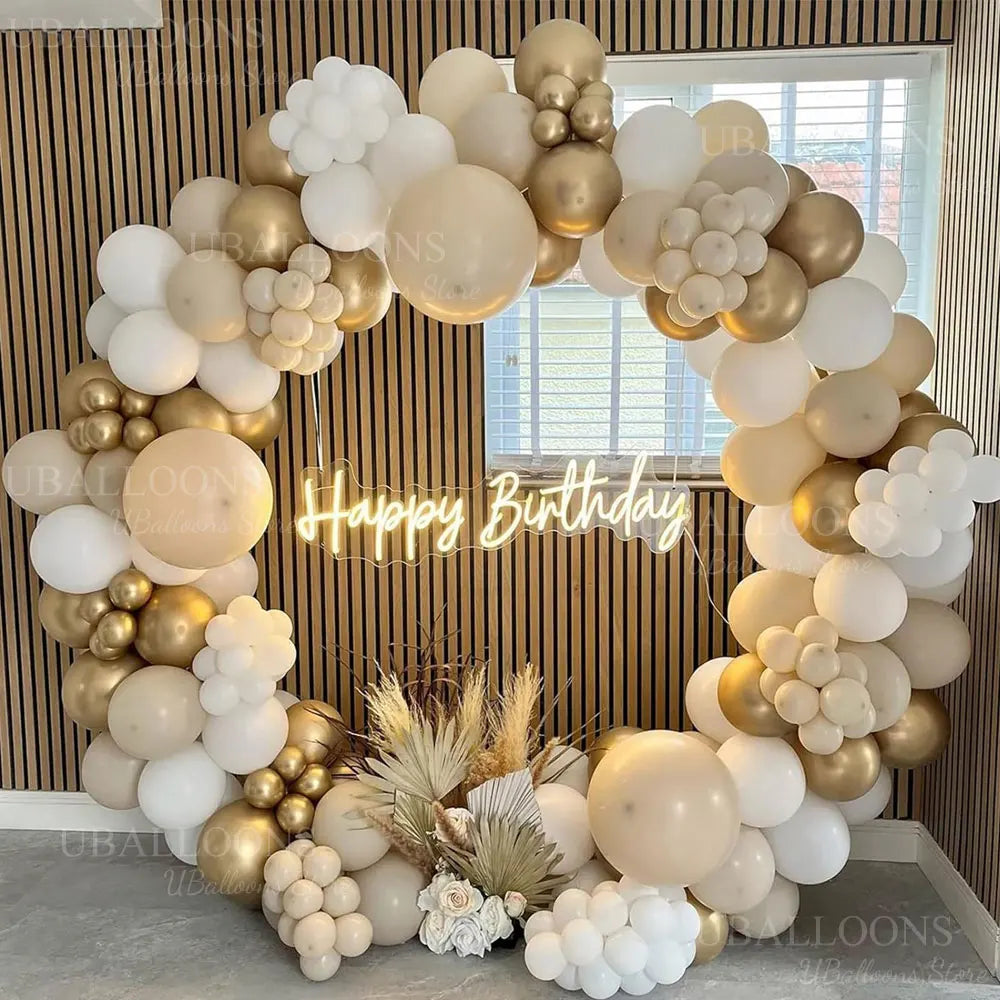 40Pcs White Sand Latex Balloons 10Inch Boho Sand White Metal Chrome Gold Balloons for Birthday Wedding Baby Shower Party Decor