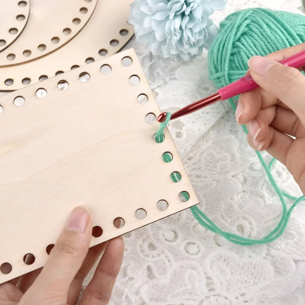 3pcs Wooden Crochet Basket Base Round Square Rectangle Ellipse Bottom Crochet Basket Hand-Woven DIY Crafts Supplies Making Tools