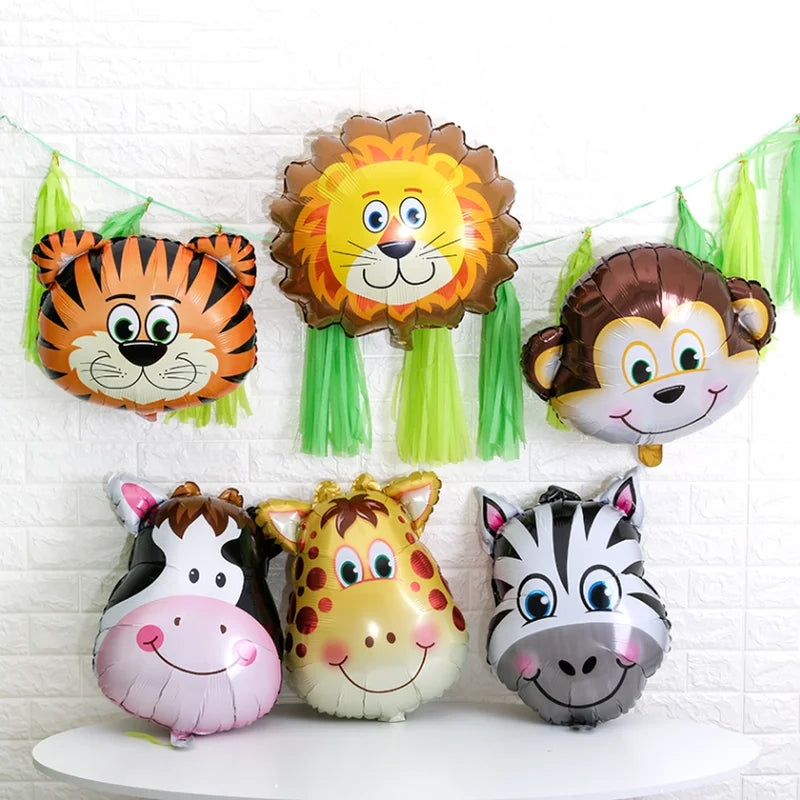 1Pcs Cartoon Animals Foil Ballons for Kids Jungle Safari Birthday Party Decor Tiger Monkey Giraffe Zoo Helium Balloon Supplies