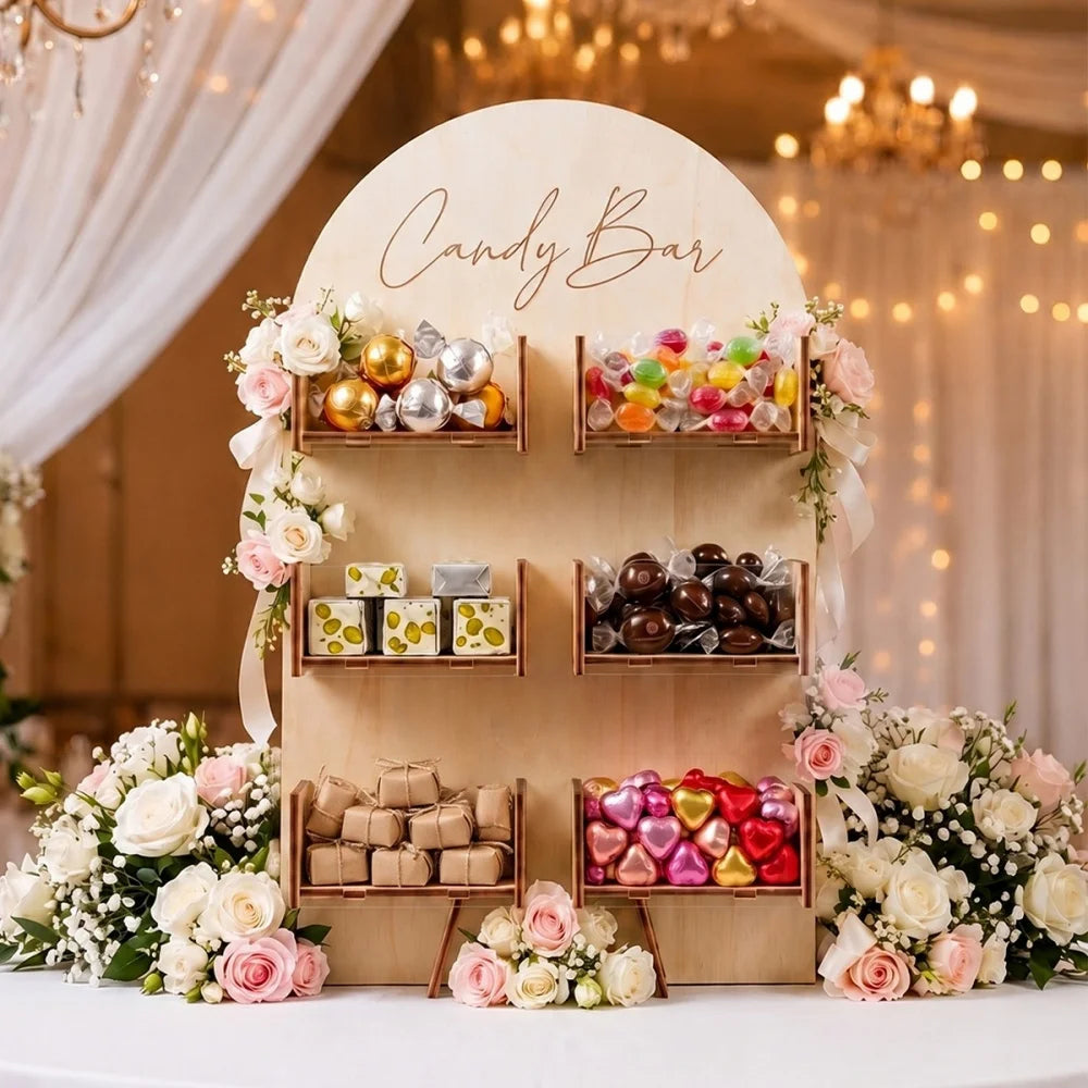 6 Grids Wooden Candy Bar Decoration Dessert Chocolate Snack Display Stand Boxes Birthday Party Wedding Table Decoration