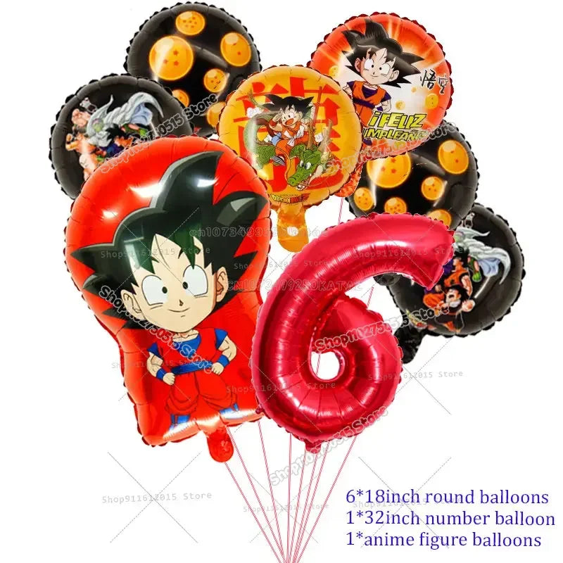 Dragons Ball Boy Birthday Balloon Decoration Son Goku Kids Party Supplies Number Ballons Anime Cartoon Foil Round Balloons