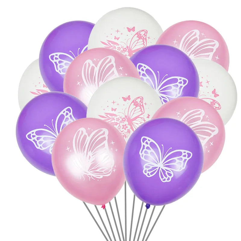 Butterfly Latex Balloons 12Inch Pink Purple Ballons For Girl Happy Birthday, Baby Shower, Wedding, Butterfly Party Decorations