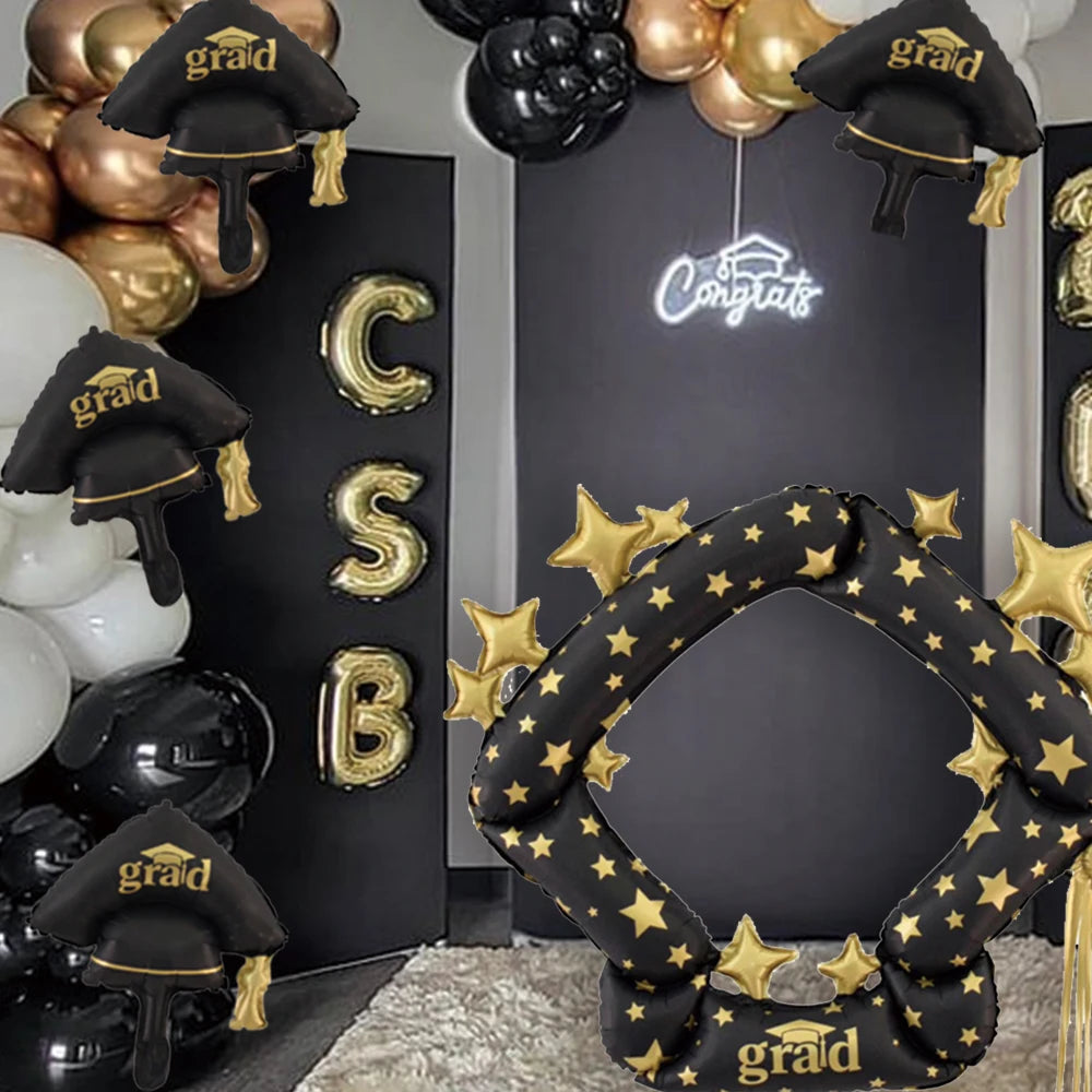 Grads Balloons, Large Black & Gold Bachelor Hat Foil Balloon, Graduation Party, College Graduation Ceremony Congratulation Decor