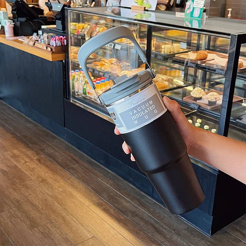 30oz Thermal Cup Stainless Steel Water Bottle with Straw Leakproof Car Tumbler Vacuum Insulated Flask for Outdoor Sports Gym