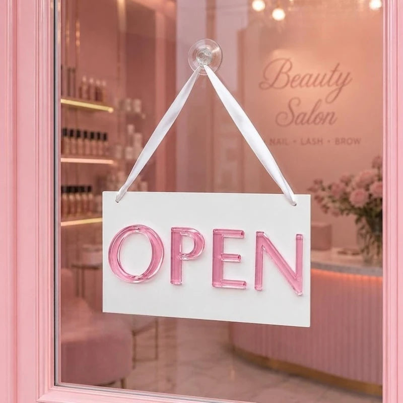 Custom Open Closed Acrylic Door Sign, Waterproof Double Sided Hanging Business Sign, Decorative Storefront Plaque for Cafe,Salon