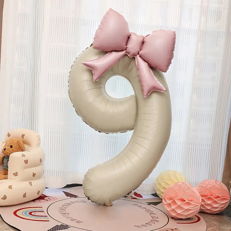 1pc Large Number Pink Foil Balloon With Bow 1 2 3 4 5 6 7 8 9 For Wedding Birthday Party Ballons Jumbo Number Balloon