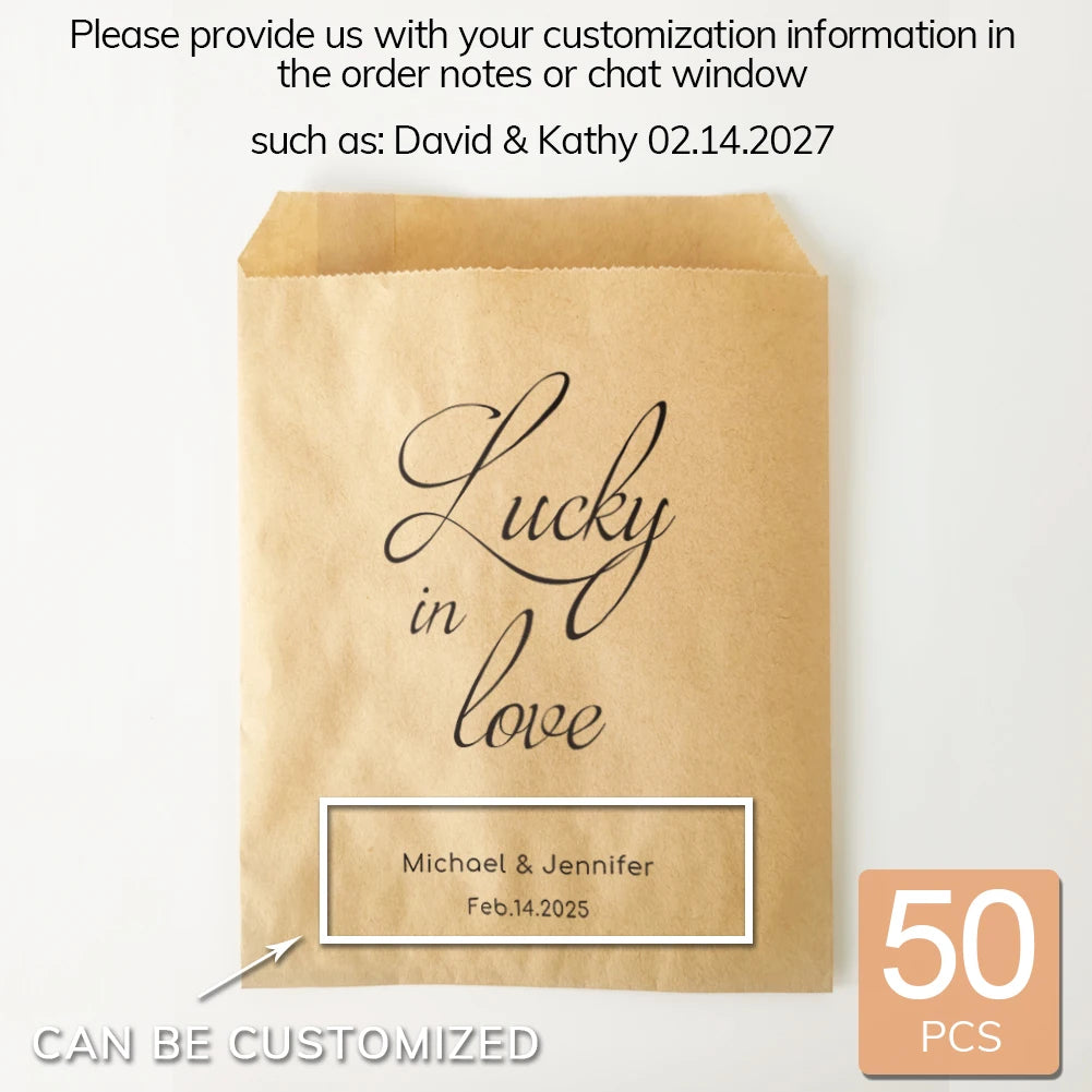 50PCS Personalized Wedding Favor Bags Custom Name Date Lottery Game Kraft Paper Perfect for Weddings Engagements Bridal Showers