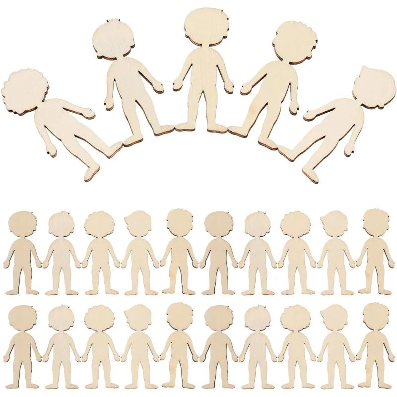 50pcs Wooden Boys and Girls Cutouts 1.88 Inch Unfinished Wood Chips for Kids DIY Craft Painting Writing and Home Decoration