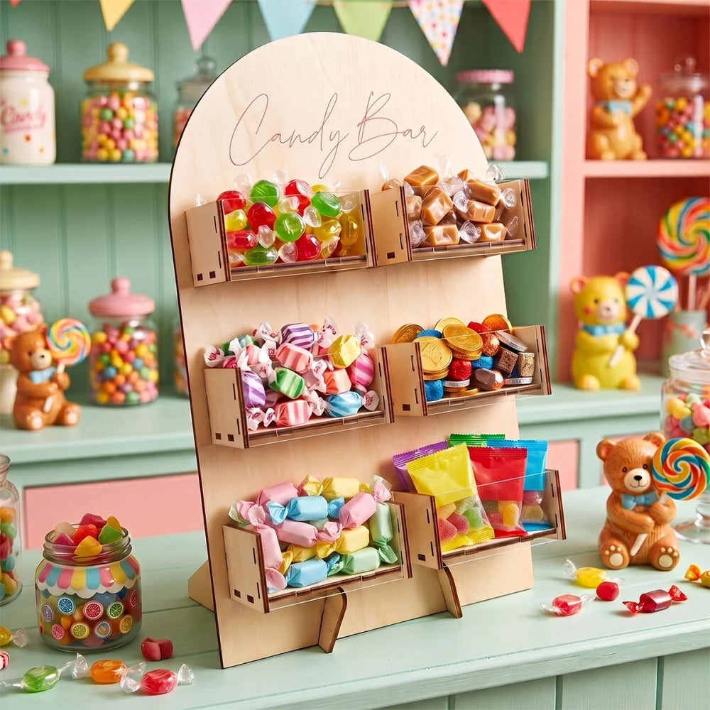 6 Grids Wooden Candy Bar Decoration Dessert Chocolate Snack Display Stand Boxes Birthday Party Wedding Table Decoration