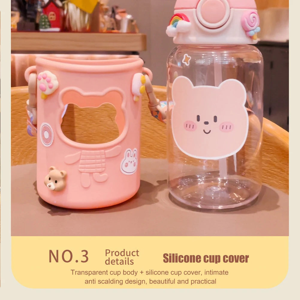 Kawaii Water Bottle Cute Bear Kettle Travel Sport Tumbler Portable Drinking Mug for Child Kids Girl Large Capacity Cartoon Cup