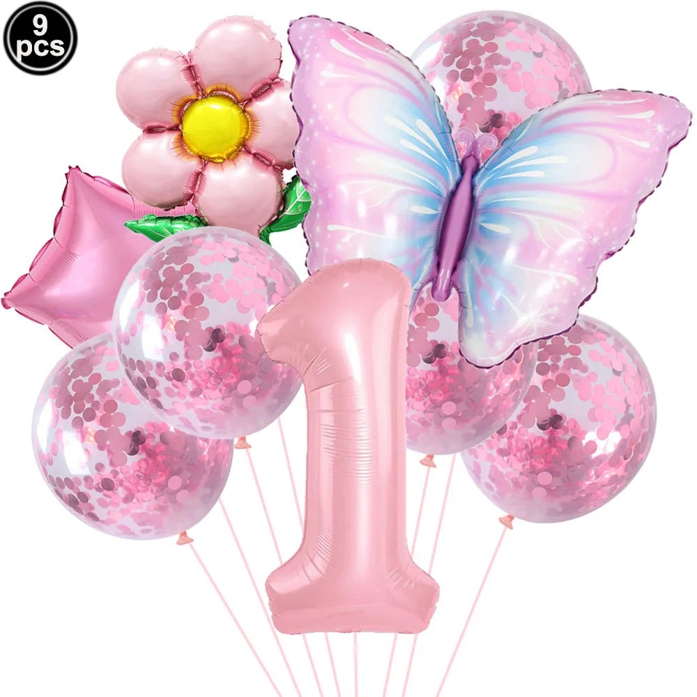 Butterfly Balloons 4th Birthday Decorations for Girl Pink Butterfly Foil Ballon Fairy 4th Birthday Party Decorations Baby Shower