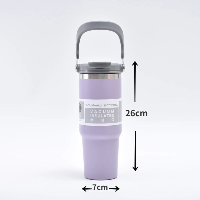 30oz Thermal Cup Stainless Steel Water Bottle with Straw Leakproof Car Tumbler Vacuum Insulated Flask for Outdoor Sports Gym