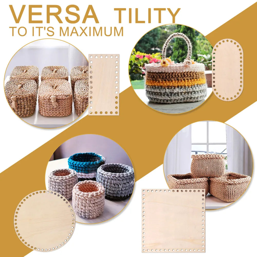 3pcs Wooden Crochet Basket Base Round Square Rectangle Ellipse Bottom Crochet Basket Hand-Woven DIY Crafts Supplies Making Tools