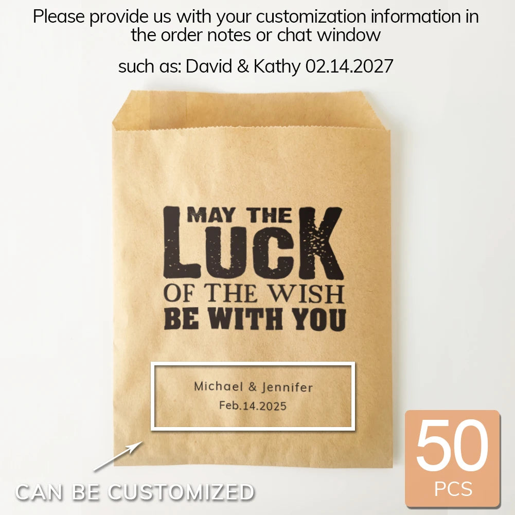 50PCS Personalized Wedding Favor Bags Custom Name Date Lottery Game Kraft Paper Perfect for Weddings Engagements Bridal Showers