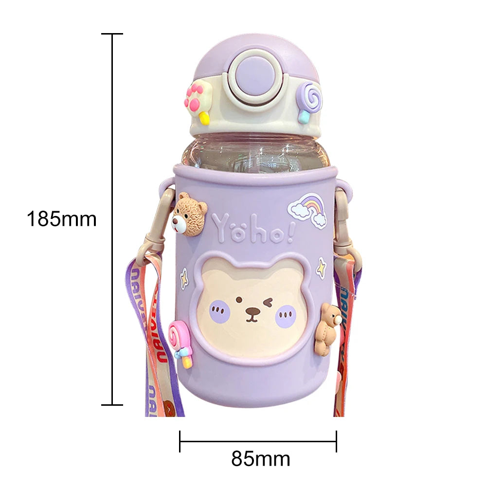 Kawaii Water Bottle Cute Bear Kettle Travel Sport Tumbler Portable Drinking Mug for Child Kids Girl Large Capacity Cartoon Cup