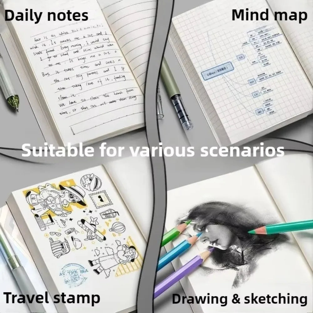 New Pocket A6 Notebook 256 Pages 128 Sheets Thickened Small Notepad Kraft Paper Cover Line Blank Grid Note Book