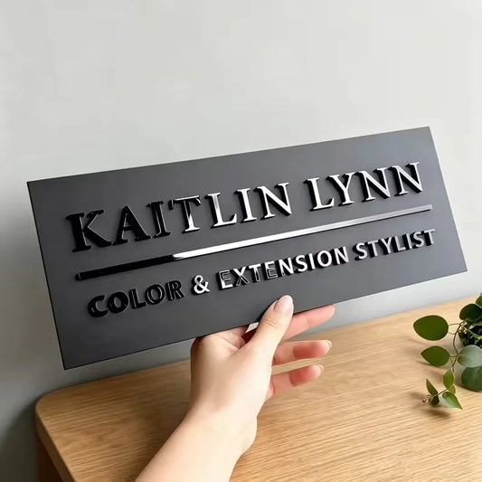 Custom Signs for Small Businesses, Acrylic Door Plates, 3D Laser Cut Door Plates, Signs for Beauty and Hair Salons, Personalized