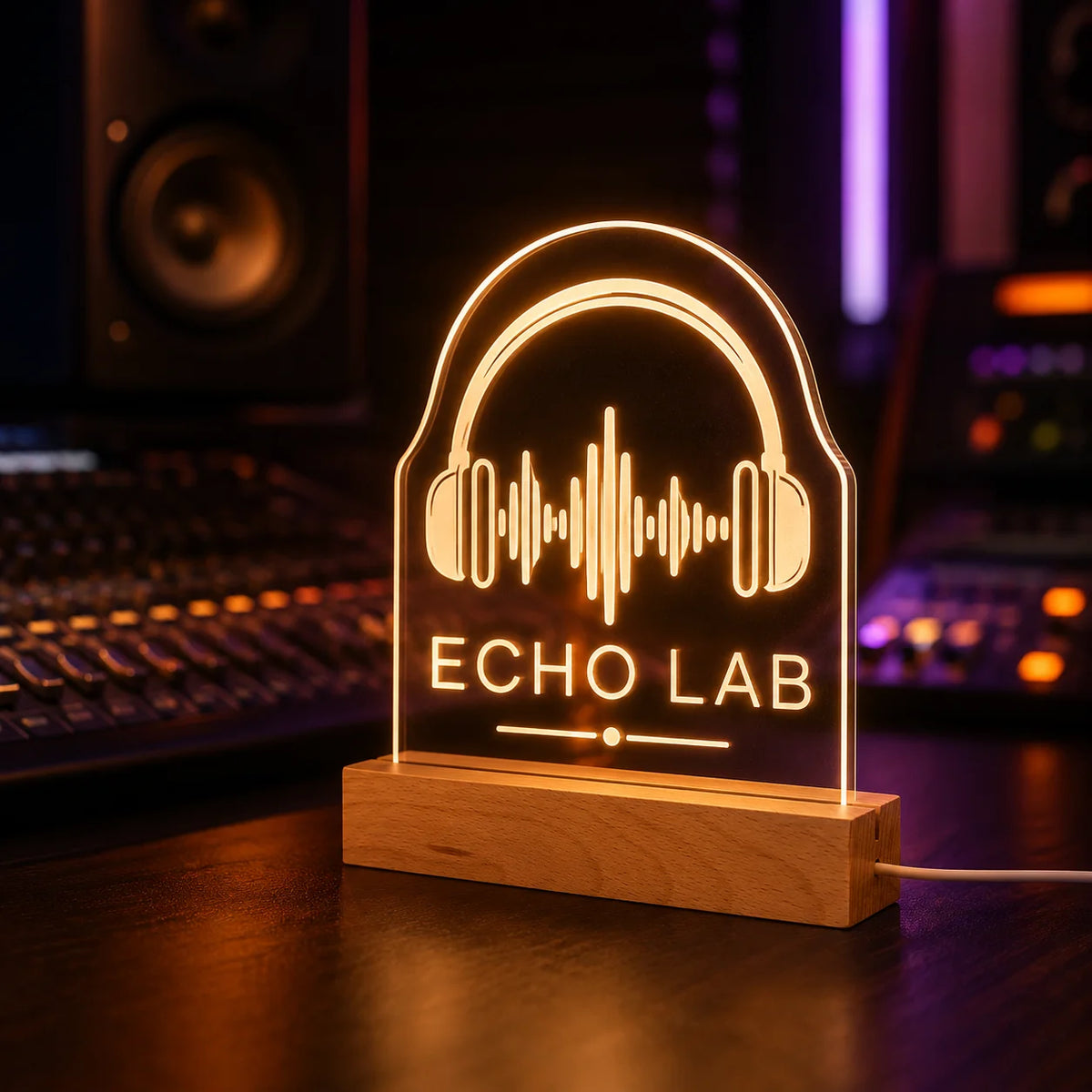 Custom Acrylic Business Logo Sign Personalized Brand QR Plaque Light Lamp Corporate Gifts Wood Social Media Table Decor Sign