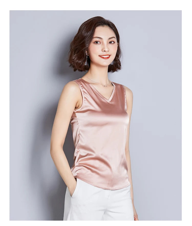 New Imitation Silk Ladies Sleeveless Blouse Halter Sexy Shirt Tops