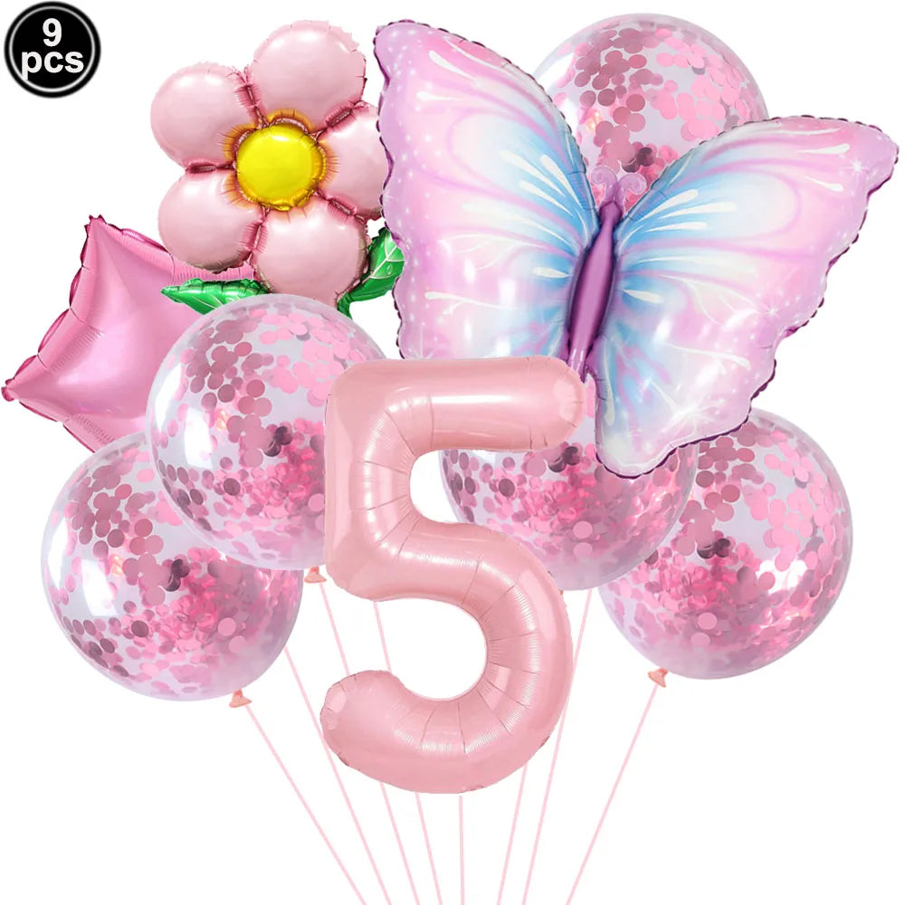 Butterfly Balloons 4th Birthday Decorations for Girl Pink Butterfly Foil Ballon Fairy 4th Birthday Party Decorations Baby Shower