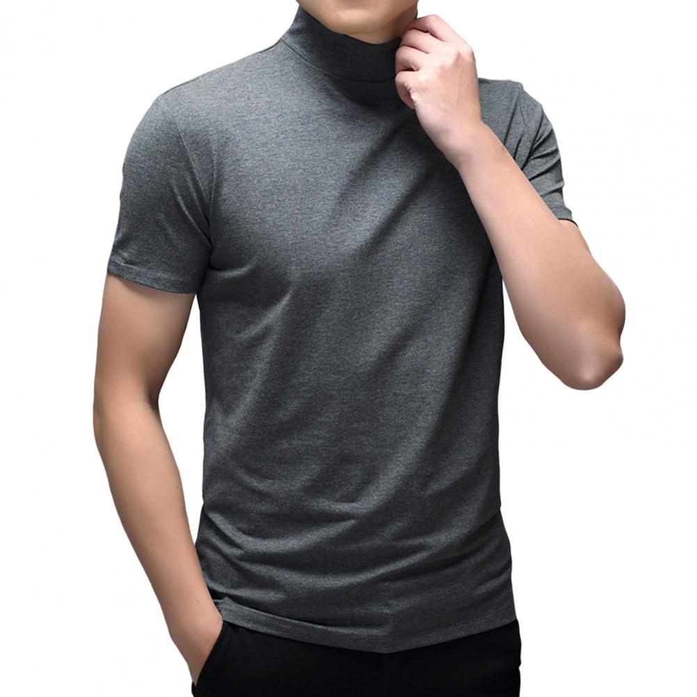 Men Summer Top Half High Collar Solid Color Soft Pullover Breathable Keep Cooling Casual Short Sleeves Summer T-shirt Clothing