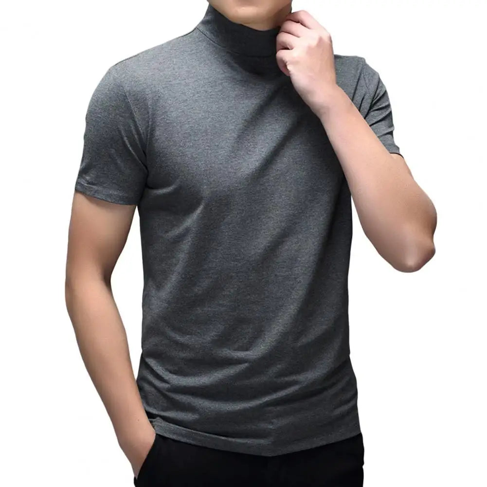 Men Summer Top Half High Collar Solid Color Soft Pullover Breathable Keep Cooling Casual Short Sleeves Summer T-shirt Clothing