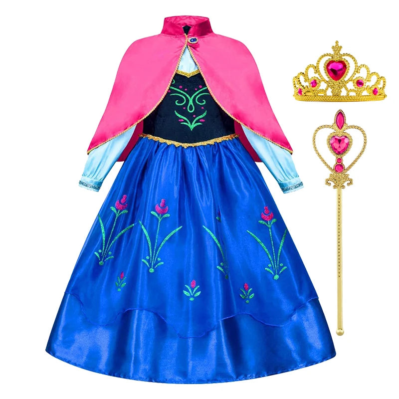 Girl Princess Dress Halloween Cosplay 2026 Party Anna Costume Snow Queen Princess Clothes Children Outfit 2-10 Y